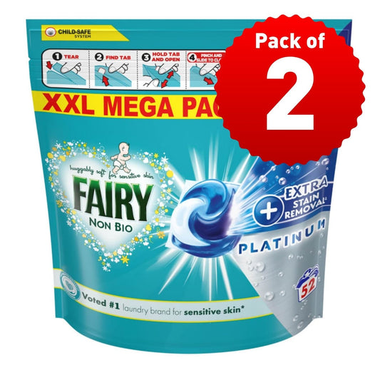 Fairy Platinum +Stain Remover Non Bio Pods for Sensitive Skin 52w